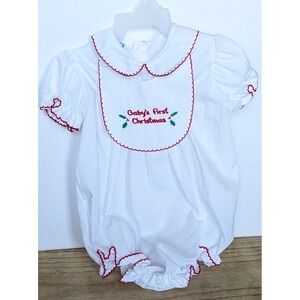 Vintage Baby's First Christmas Toddle Tyke White Red Romper & Bib Vintage 9 Mo